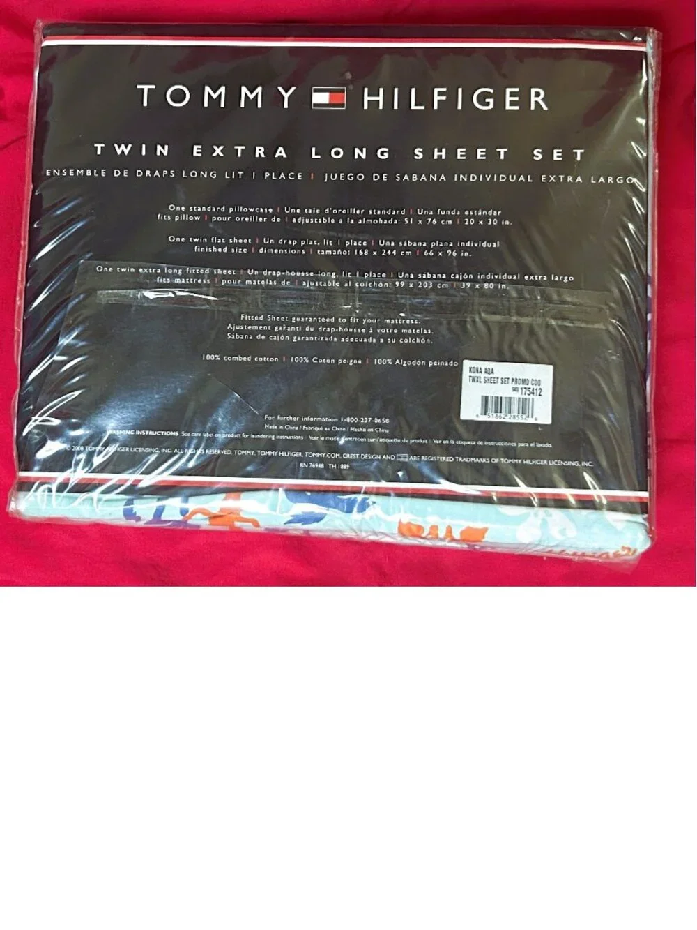 Vintage TWIN XL Combed Cotton Sheet Set~Tommy Hilfiger Kona Aqua blue Hula girl